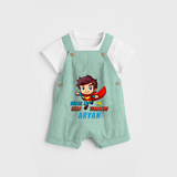 Celebrate The Super Kids Theme With "Super Hero In Training" Personalized Dungaree set for your Baby - LIGHT GREEN - 0 - 5 Months Old (Chest 17")