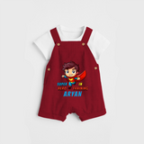 Celebrate The Super Kids Theme With "Super Hero In Training" Personalized Dungaree set for your Baby - RED - 0 - 5 Months Old (Chest 17")