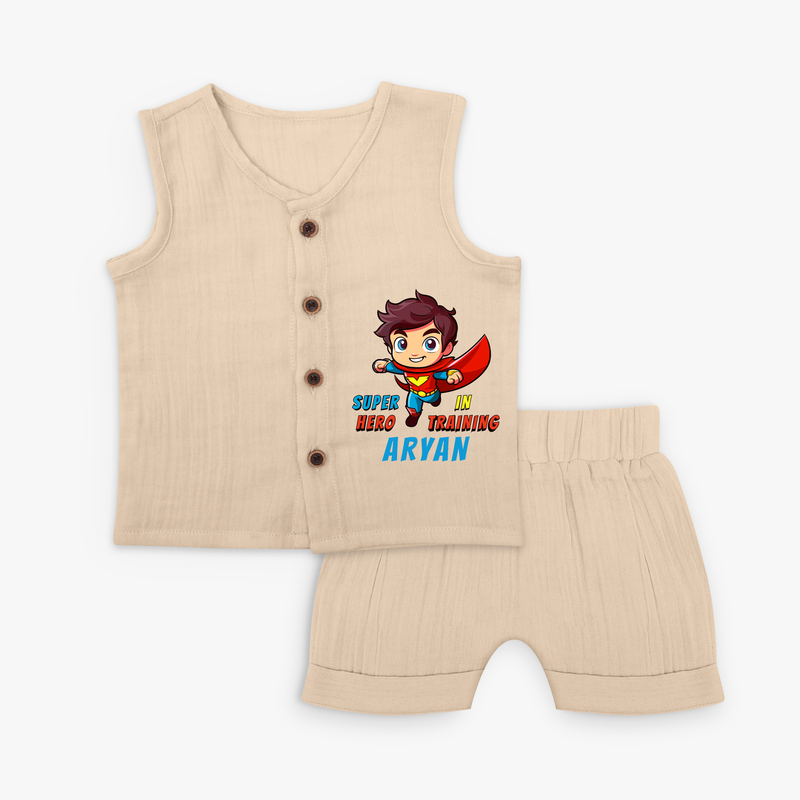 Celebrate The Super Kids Theme With "Super Hero In Training" Personalized Jabla set for your kids - CREAM - 0 - 3 Months Old (Chest 9.8")