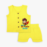 Celebrate The Super Kids Theme With "Super Hero In Training" Personalized Jabla set for your kids - YELLOW - 0 - 3 Months Old (Chest 9.8")