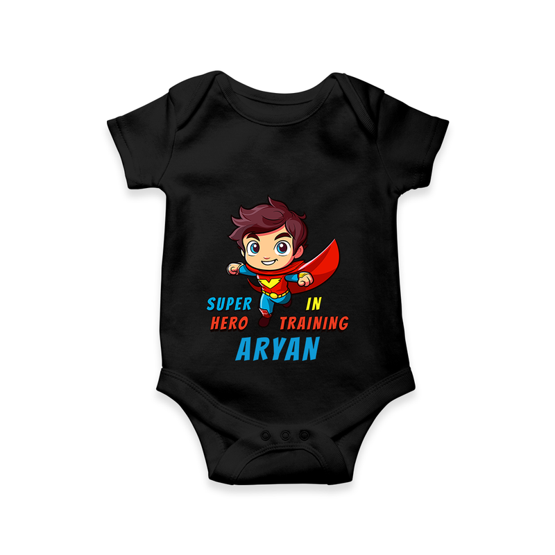 Celebrate The Super Kids Theme With "Super Hero In Training" Personalized Romper For your Baby - BLACK - 0 - 3 Months Old (Chest 16")