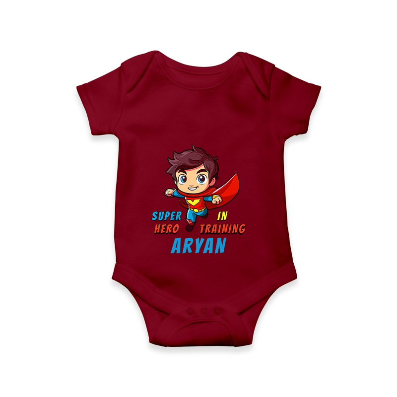 Celebrate The Super Kids Theme With "Super Hero In Training" Personalized Romper For your Baby - MAROON - 0 - 3 Months Old (Chest 16")