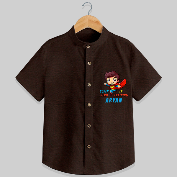 Celebrate The Super Kids Theme With "Super Hero In Training" Personalized Kids Shirts - CHOCOLATE BROWN - 0 - 6 Months Old (Chest 21")