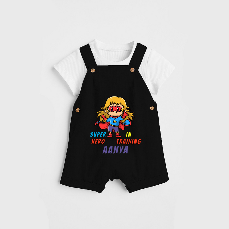 Celebrate The Super Kids Theme With "Super Hero In Training" Personalized Dungaree set for Babies - BLACK - 0 - 5 Months Old (Chest 17")