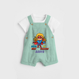 Celebrate The Super Kids Theme With "Super Hero In Training" Personalized Dungaree set for Babies - LIGHT GREEN - 0 - 5 Months Old (Chest 17")