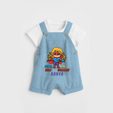 Celebrate The Super Kids Theme With "Super Hero In Training" Personalized Dungaree set for Babies - SKY BLUE - 0 - 5 Months Old (Chest 17")