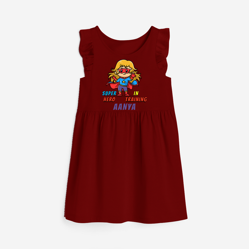 Celebrate The Super Kids Theme With "Super Hero In Training" Personalized Frock for your Baby - RED - 0 - 6 Months Old (Chest 18")