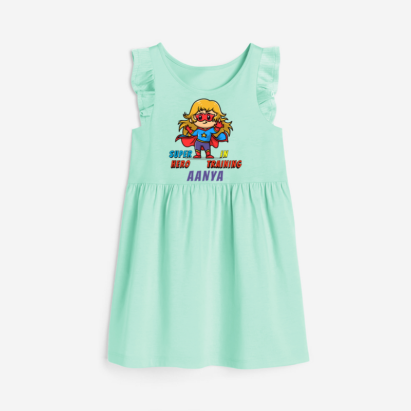 Celebrate The Super Kids Theme With "Super Hero In Training" Personalized Frock for your Baby - TEAL GREEN - 0 - 6 Months Old (Chest 18")