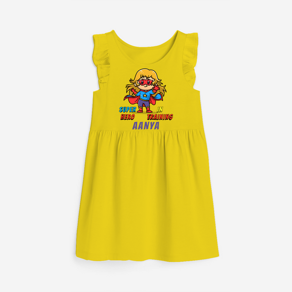 Celebrate The Super Kids Theme With "Super Hero In Training" Personalized Frock for your Baby - YELLOW - 0 - 6 Months Old (Chest 18")