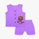 Celebrate The Super Kids Theme With "Super Hero In Training" Personalized Jabla set for your Baby - PURPLE - 0 - 3 Months Old (Chest 9.8")