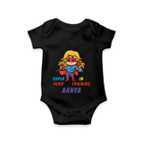 Celebrate The Super Kids Theme With "Super Hero In Training" Personalized Romper for Babies - BLACK - 0 - 3 Months Old (Chest 16")