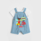 Celebrate The Super Kids Theme With "Confidence is my Suoer Power" Personalized Dungaree set for your Baby - SKY BLUE - 0 - 5 Months Old (Chest 17")