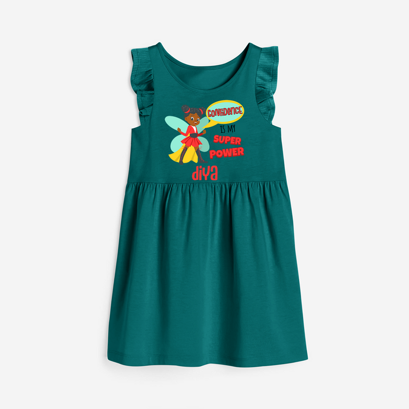 Celebrate The Super Kids Theme With "Confidence is my Suoer Power" Personalized Frock for your Baby - MYRTLE GREEN - 0 - 6 Months Old (Chest 18")