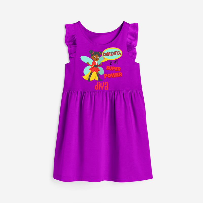 Celebrate The Super Kids Theme With "Confidence is my Suoer Power" Personalized Frock for your Baby - PURPLE - 0 - 6 Months Old (Chest 18")