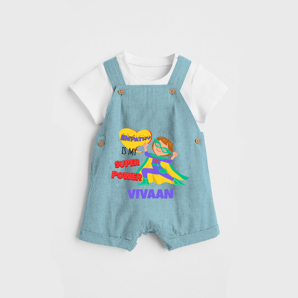 Celebrate The Super Kids Theme With "Empathy is my Super Power" Personalized Dungaree set for your Baby - ARCTIC BLUE - 0 - 5 Months Old (Chest 17")