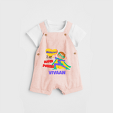 Celebrate The Super Kids Theme With "Empathy is my Super Power" Personalized Dungaree set for your Baby - PEACH - 0 - 5 Months Old (Chest 17")