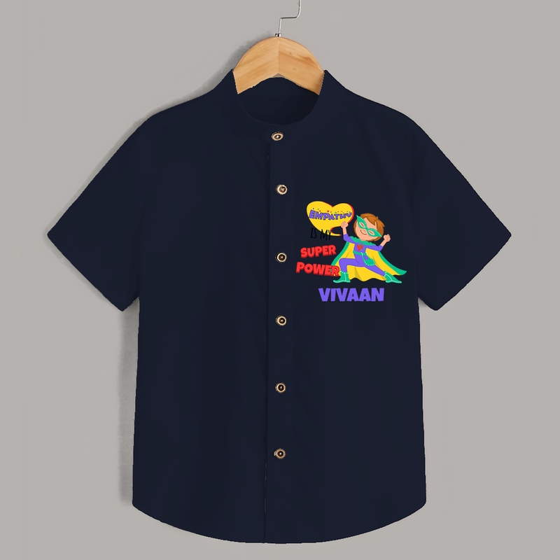 Celebrate The Super Kids Theme With "Empathy is my Super Power" Personalized Kids Shirts - NAVY BLUE - 0 - 6 Months Old (Chest 21")