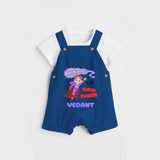 Celebrate The Super Kids Theme With "Intelligence is my Super Power" Personalized Dungaree set for your Baby - COBALT BLUE - 0 - 5 Months Old (Chest 17")