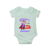 Celebrate The Super Kids Theme With "Intelligence is my Super Power" Personalized Romper For your Baby - MINT GREEN - 0 - 3 Months Old (Chest 16")