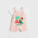 Celebrate The Super Kids Theme With "Creativity is my Super Power" Personalized Dungaree set for your Baby - PEACH - 0 - 5 Months Old (Chest 17")