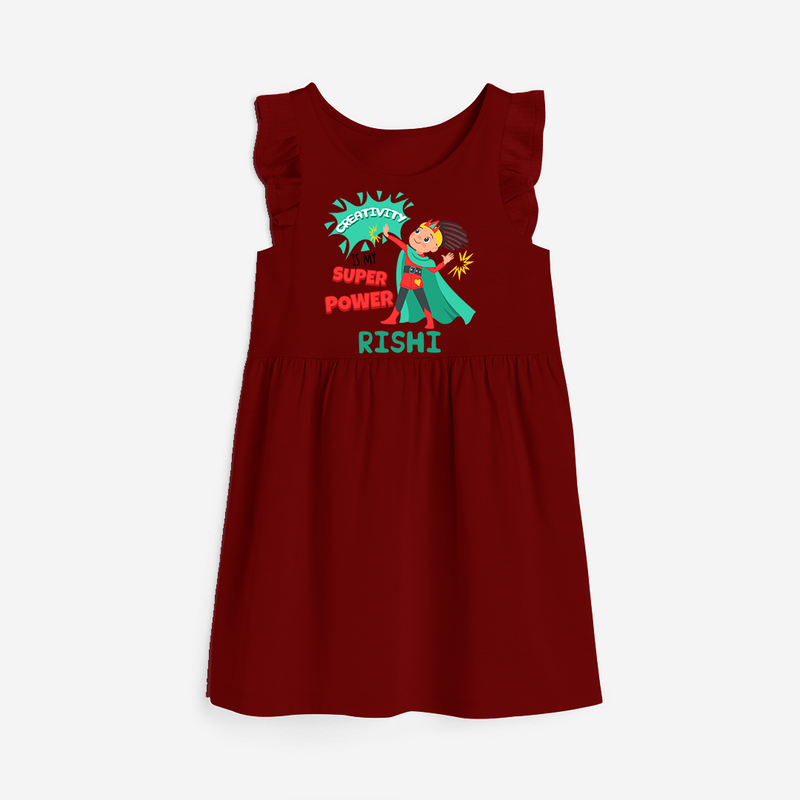 Celebrate The Super Kids Theme With "Creativity is my Super Power" Personalized Frock for your Baby - RED - 0 - 6 Months Old (Chest 18")