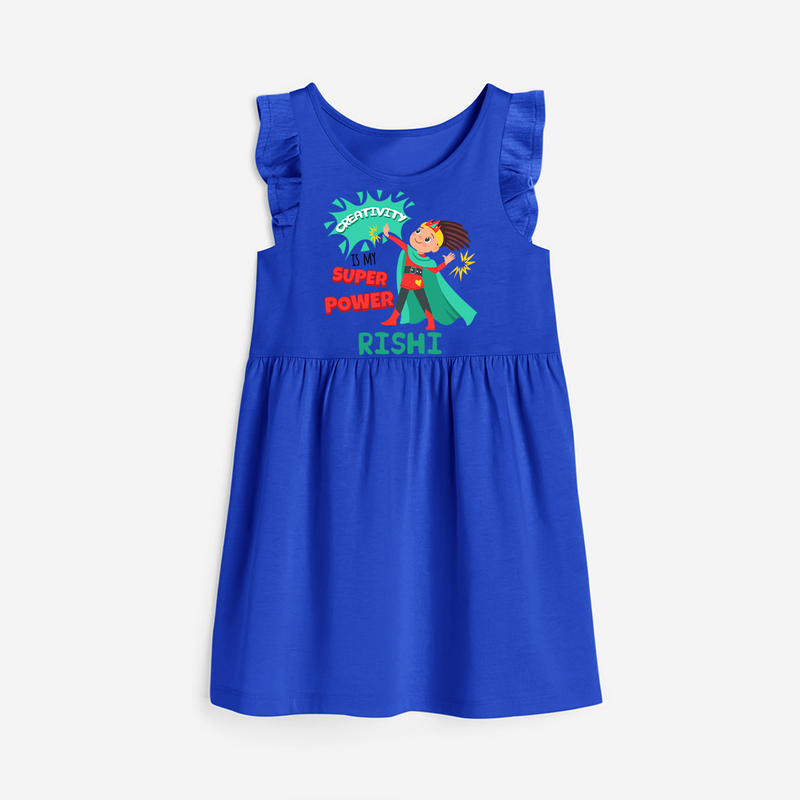 Celebrate The Super Kids Theme With "Creativity is my Super Power" Personalized Frock for your Baby - ROYAL BLUE - 0 - 6 Months Old (Chest 18")