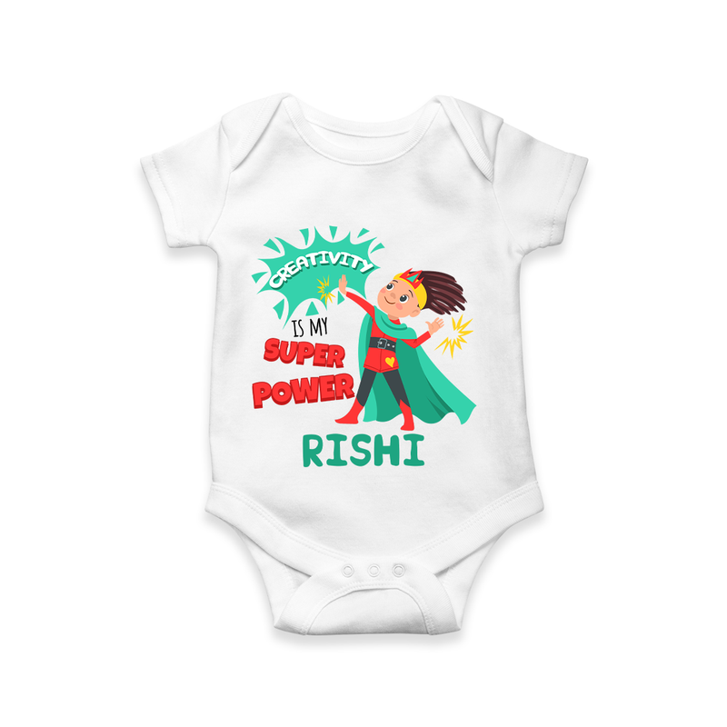 Celebrate The Super Kids Theme With "Creativity is my Super Power" Personalized Romper For your Baby - WHITE - 0 - 3 Months Old (Chest 16")