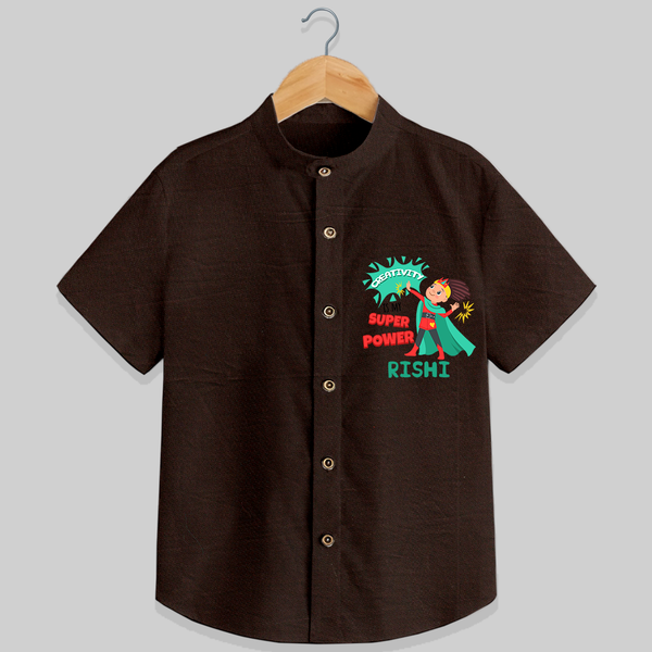 Celebrate The Super Kids Theme With "Creativity is my Super Power" Personalized Kids Shirts - CHOCOLATE BROWN - 0 - 6 Months Old (Chest 21")