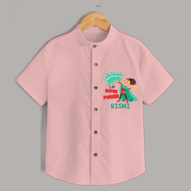 Celebrate The Super Kids Theme With "Creativity is my Super Power" Personalized Kids Shirts - PEACH - 0 - 6 Months Old (Chest 21")