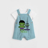 Celebrate The Super Kids Theme With "I Turn Green When I'm Hangry" Personalized Dungaree set for your Baby - ARCTIC BLUE - 0 - 5 Months Old (Chest 17")