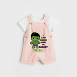 Celebrate The Super Kids Theme With "I Turn Green When I'm Hangry" Personalized Dungaree set for your Baby - PEACH - 0 - 5 Months Old (Chest 17")