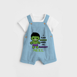 Celebrate The Super Kids Theme With "I Turn Green When I'm Hangry" Personalized Dungaree set for your Baby - SKY BLUE - 0 - 5 Months Old (Chest 17")