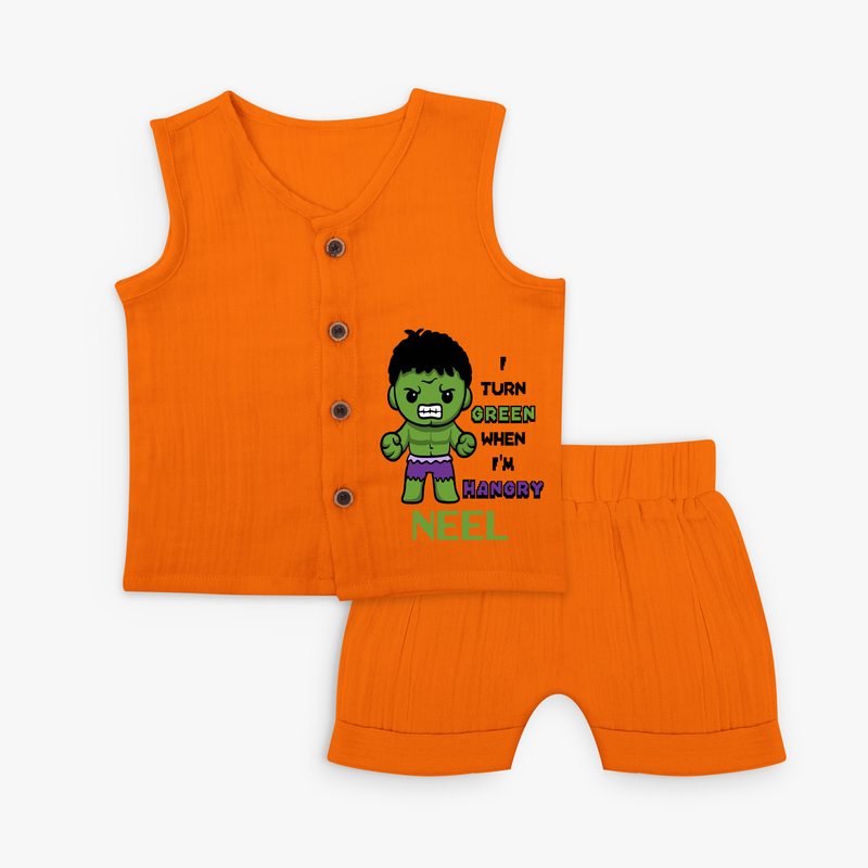 Celebrate The Super Kids Theme With "I Turn Green When I'm Hangry" Personalized Jabla set for your Baby - HALLOWEEN - 0 - 3 Months Old (Chest 9.8")