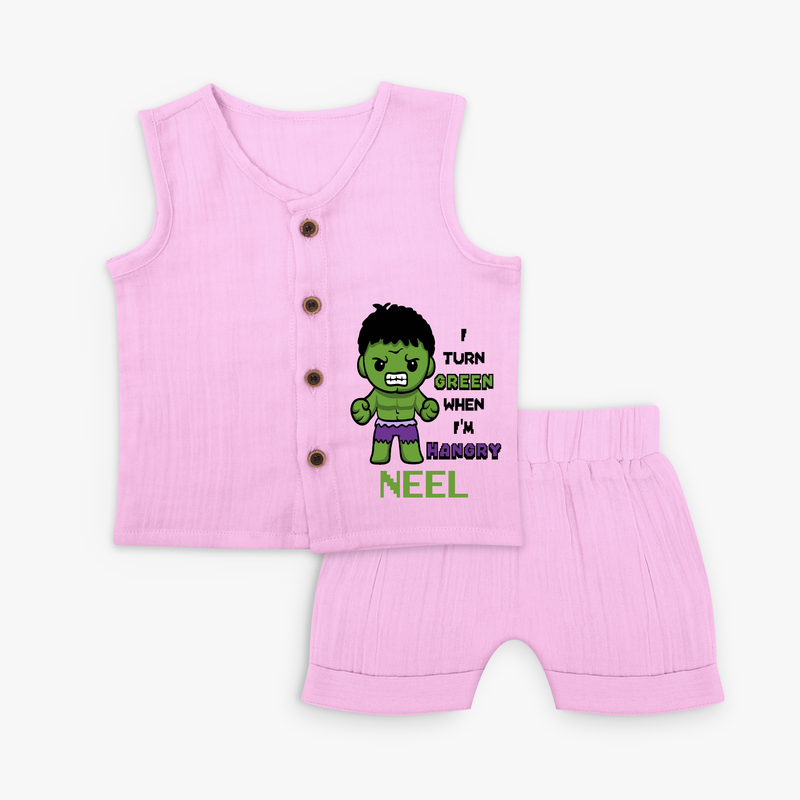 Celebrate The Super Kids Theme With "I Turn Green When I'm Hangry" Personalized Jabla set for your Baby - LAVENDER ROSE - 0 - 3 Months Old (Chest 9.8")