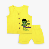 Celebrate The Super Kids Theme With "I Turn Green When I'm Hangry" Personalized Jabla set for your Baby - YELLOW - 0 - 3 Months Old (Chest 9.8")