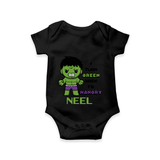 Celebrate The Super Kids Theme With "I Turn Green When I'm Hangry" Personalized Romper For your Baby - BLACK - 0 - 3 Months Old (Chest 16")