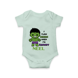 Celebrate The Super Kids Theme With "I Turn Green When I'm Hangry" Personalized Romper For your Baby - MINT GREEN - 0 - 3 Months Old (Chest 16")