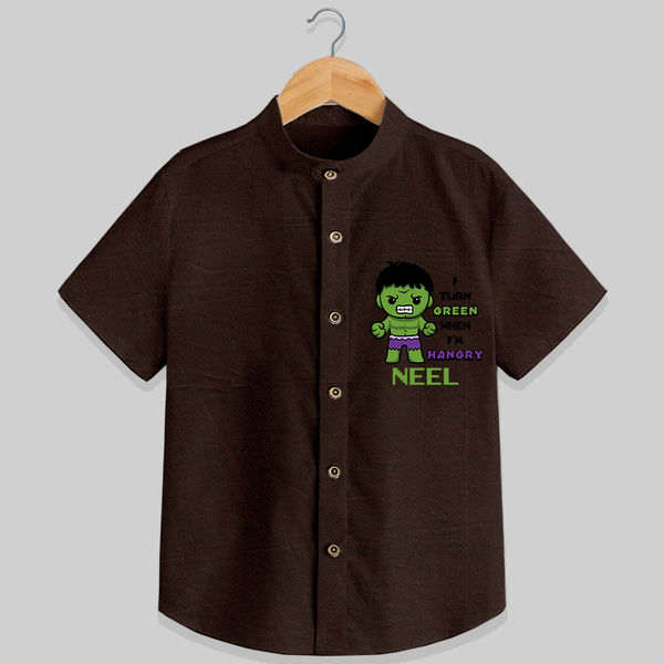 Celebrate The Super Kids Theme With "I Turn Green When I'm Hangry" Personalized Kids Shirts - CHOCOLATE BROWN - 0 - 6 Months Old (Chest 21")