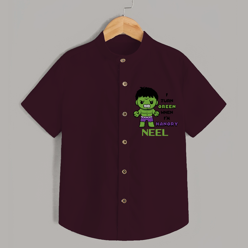Celebrate The Super Kids Theme With "I Turn Green When I'm Hangry" Personalized Kids Shirts - MAROON - 0 - 6 Months Old (Chest 21")