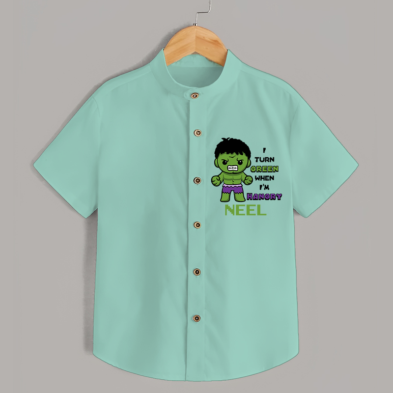 Celebrate The Super Kids Theme With "I Turn Green When I'm Hangry" Personalized Kids Shirts - MINT GREEN - 0 - 6 Months Old (Chest 21")