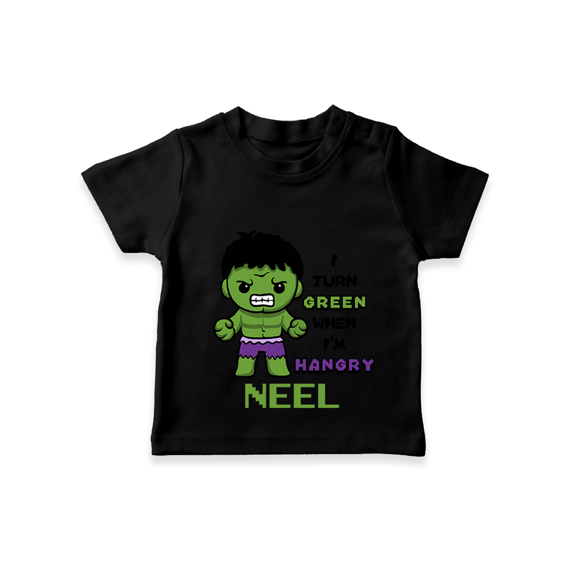 Celebrate The Super Kids Theme With "I Turn Green When I'm Hangry" Personalized Kids T-shirt - BLACK - 0 - 5 Months Old (Chest 17")