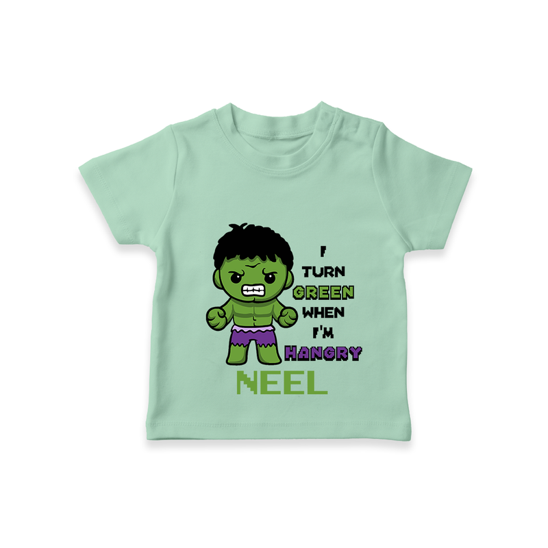 Celebrate The Super Kids Theme With "I Turn Green When I'm Hangry" Personalized Kids T-shirt - MINT GREEN - 0 - 5 Months Old (Chest 17")