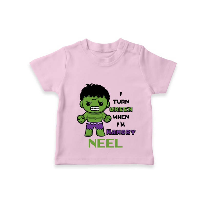 Celebrate The Super Kids Theme With "I Turn Green When I'm Hangry" Personalized Kids T-shirt - PINK - 0 - 5 Months Old (Chest 17")