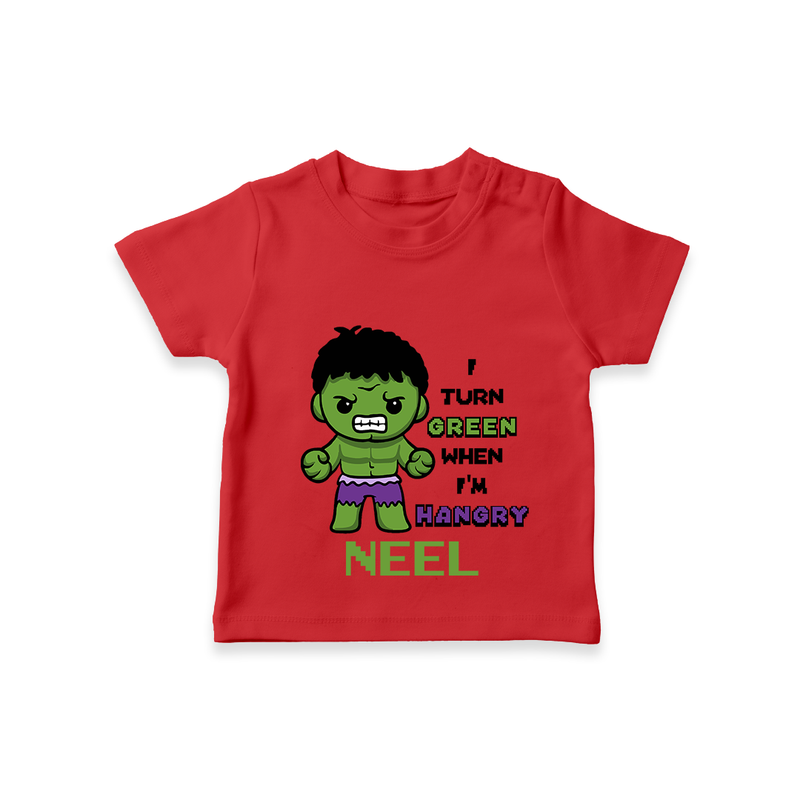 Celebrate The Super Kids Theme With "I Turn Green When I'm Hangry" Personalized Kids T-shirt - RED - 0 - 5 Months Old (Chest 17")