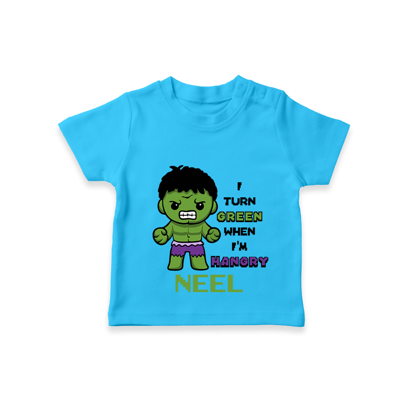 Celebrate The Super Kids Theme With "I Turn Green When I'm Hangry" Personalized Kids T-shirt - SKY BLUE - 0 - 5 Months Old (Chest 17")