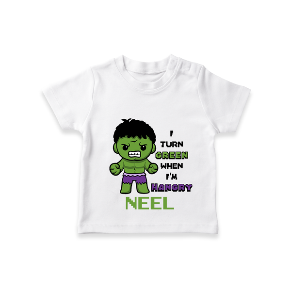 Celebrate The Super Kids Theme With "I Turn Green When I'm Hangry" Personalized Kids T-shirt - WHITE - 0 - 5 Months Old (Chest 17")