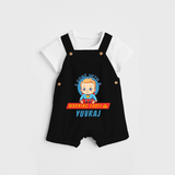 Celebrate The Super Kids Theme With "I Come with a Warning Label" Personalized Dungaree set for your Baby - BLACK - 0 - 5 Months Old (Chest 17")