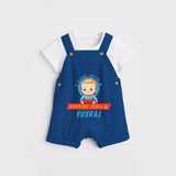 Celebrate The Super Kids Theme With "I Come with a Warning Label" Personalized Dungaree set for your Baby - COBALT BLUE - 0 - 5 Months Old (Chest 17")