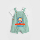 Celebrate The Super Kids Theme With "I Come with a Warning Label" Personalized Dungaree set for your Baby - LIGHT GREEN - 0 - 5 Months Old (Chest 17")