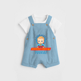 Celebrate The Super Kids Theme With "I Come with a Warning Label" Personalized Dungaree set for your Baby - SKY BLUE - 0 - 5 Months Old (Chest 17")